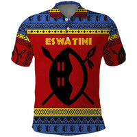 Eswatini Flag Polo Shirt with Traditional Shield Spear and Cultural Pattern Design - Wonder Print Shop