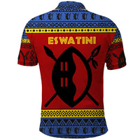 Eswatini Flag Polo Shirt with Traditional Shield Spear and Cultural Pattern Design - Wonder Print Shop