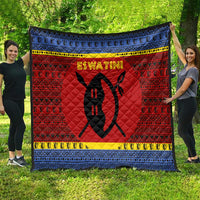Eswatini Flag Quilt with Traditional Shield Spear and Cultural Pattern Design - Wonder Print Shop