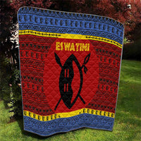Eswatini Flag Quilt with Traditional Shield Spear and Cultural Pattern Design - Wonder Print Shop