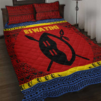 Eswatini Flag Quilt Bed Set with Traditional Shield Spear and Cultural Pattern Design - Wonder Print Shop