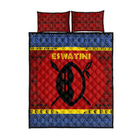 Eswatini Flag Quilt Bed Set with Traditional Shield Spear and Cultural Pattern Design - Wonder Print Shop
