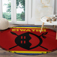Eswatini Flag Round Carpet with Traditional Shield Spear and Cultural Pattern Design - Wonder Print Shop