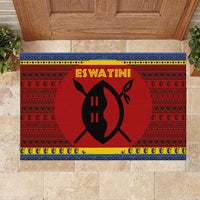 Eswatini Flag Rubber Doormat with Traditional Shield Spear and Cultural Pattern Design - Wonder Print Shop