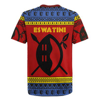Eswatini Flag Rugby Jersey with Traditional Shield Spear and Cultural Pattern Design - Wonder Print Shop