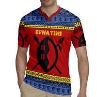 Eswatini Flag Rugby Jersey with Traditional Shield Spear and Cultural Pattern Design - Wonder Print Shop