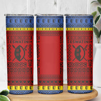 Eswatini Flag Skinny Tumbler with Traditional Shield Spear and Cultural Pattern Design - Wonder Print Shop