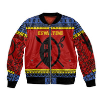 Eswatini Flag Sleeve Zip Bomber Jacket with Traditional Shield Spear and Cultural Pattern Design - Wonder Print Shop
