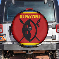 Eswatini Flag Spare Tire Cover with Traditional Shield Spear and Cultural Pattern Design - Wonder Print Shop