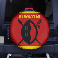 Eswatini Flag Spare Tire Cover with Traditional Shield Spear and Cultural Pattern Design - Wonder Print Shop