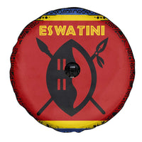 Eswatini Flag Spare Tire Cover with Traditional Shield Spear and Cultural Pattern Design - Wonder Print Shop