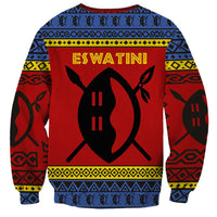 Eswatini Flag Sweatshirt with Traditional Shield Spear and Cultural Pattern Design - Wonder Print Shop