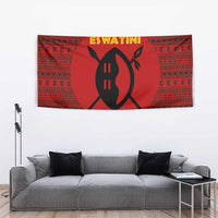 Eswatini Flag Tapestry with Traditional Shield Spear and Cultural Pattern Design - Wonder Print Shop