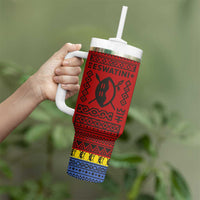 Eswatini Flag Tumbler With Handle with Traditional Shield Spear and Cultural Pattern Design - Wonder Print Shop