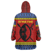 Eswatini Flag Wearable Blanket Hoodie with Traditional Shield Spear and Cultural Pattern Design - Wonder Print Shop
