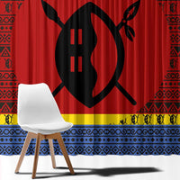 Eswatini Flag Window Curtain with Traditional Shield Spear and Cultural Pattern Design - Wonder Print Shop