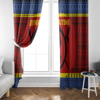 Eswatini Flag Window Curtain with Traditional Shield Spear and Cultural Pattern Design - Wonder Print Shop