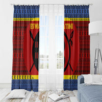 Eswatini Flag Window Curtain with Traditional Shield Spear and Cultural Pattern Design - Wonder Print Shop