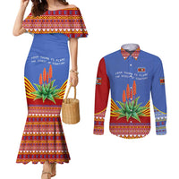 Eswatini Aloe Vera Couples Matching Mermaid Dress and Long Sleeve Button Shirt with Flag Print and Cultural Motif From Thorn to Flame