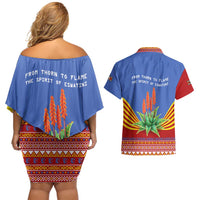 Eswatini Aloe Vera Couples Matching Off Shoulder Short Dress and Hawaiian Shirt with Flag Print and Cultural Motif From Thorn to Flame