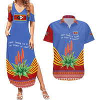 Eswatini Aloe Vera Couples Matching Summer Maxi Dress and Hawaiian Shirt with Flag Print and Cultural Motif From Thorn to Flame