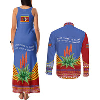 Eswatini Aloe Vera Couples Matching Tank Maxi Dress and Long Sleeve Button Shirt with Flag Print and Cultural Motif From Thorn to Flame