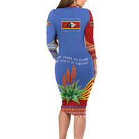 Eswatini Aloe Vera Family Matching Long Sleeve Bodycon Dress and Hawaiian Shirt with Flag Print and Cultural Motif From Thorn to Flame