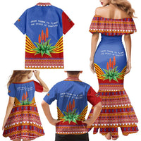 Eswatini Aloe Vera Family Matching Mermaid Dress and Hawaiian Shirt with Flag Print and Cultural Motif From Thorn to Flame