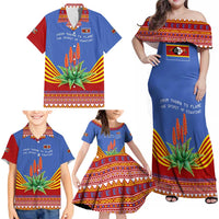 Eswatini Aloe Vera Family Matching Off Shoulder Maxi Dress and Hawaiian Shirt with Flag Print and Cultural Motif From Thorn to Flame