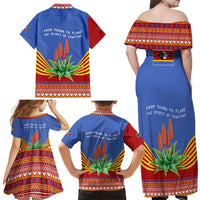 Eswatini Aloe Vera Family Matching Off Shoulder Maxi Dress and Hawaiian Shirt with Flag Print and Cultural Motif From Thorn to Flame