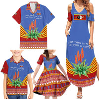 Eswatini Aloe Vera Family Matching Summer Maxi Dress and Hawaiian Shirt with Flag Print and Cultural Motif From Thorn to Flame