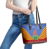 Eswatini Aloe Vera Leather Tote Bag with Flag Print and Cultural Motif From Thorn to Flame
