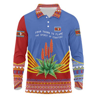 Eswatini Aloe Vera Long Sleeve Polo Shirt with Flag Print and Cultural Motif From Thorn to Flame