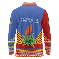 Eswatini Aloe Vera Long Sleeve Polo Shirt with Flag Print and Cultural Motif From Thorn to Flame