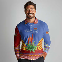 Eswatini Aloe Vera Long Sleeve Polo Shirt with Flag Print and Cultural Motif From Thorn to Flame