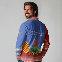 Eswatini Aloe Vera Long Sleeve Polo Shirt with Flag Print and Cultural Motif From Thorn to Flame