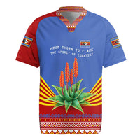 Eswatini Aloe Vera Rugby Jersey with Flag Print and Cultural Motif From Thorn to Flame