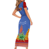Eswatini Aloe Vera Short Sleeve Bodycon Dress with Flag Print and Cultural Motif From Thorn to Flame