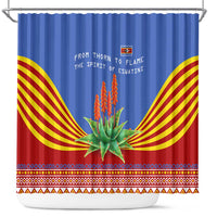 Eswatini Aloe Vera Shower Curtain with Flag Print and Cultural Motif From Thorn to Flame