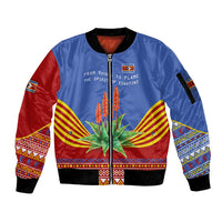 Eswatini Aloe Vera Sleeve Zip Bomber Jacket with Flag Print and Cultural Motif From Thorn to Flame