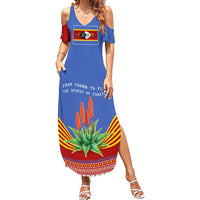 Eswatini Aloe Vera Summer Maxi Dress with Flag Print and Cultural Motif From Thorn to Flame