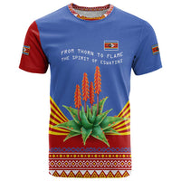 Eswatini Aloe Vera T Shirt with Flag Print and Cultural Motif From Thorn to Flame