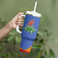 Eswatini Aloe Vera Tumbler With Handle with Flag Print and Cultural Motif From Thorn to Flame
