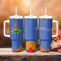 Eswatini Aloe Vera Tumbler With Handle with Flag Print and Cultural Motif From Thorn to Flame