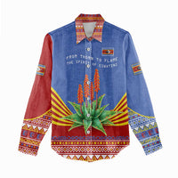 Eswatini Aloe Vera Women Casual Shirt with Flag Print and Cultural Motif From Thorn to Flame