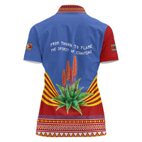 Eswatini Aloe Vera Women Polo Shirt with Flag Print and Cultural Motif From Thorn to Flame