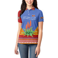 Eswatini Aloe Vera Women Polo Shirt with Flag Print and Cultural Motif From Thorn to Flame