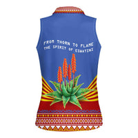 Eswatini Aloe Vera Women Sleeveless Polo Shirt with Flag Print and Cultural Motif From Thorn to Flame