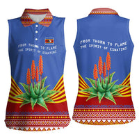 Eswatini Aloe Vera Women Sleeveless Polo Shirt with Flag Print and Cultural Motif From Thorn to Flame