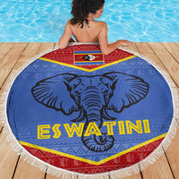 Eswatini Elephant Beach Blanket with Tribal Print and National Flag Details
